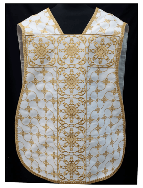 Picture of Velvet Roman Chasuble with Cross pattern embroidery and gold galloon