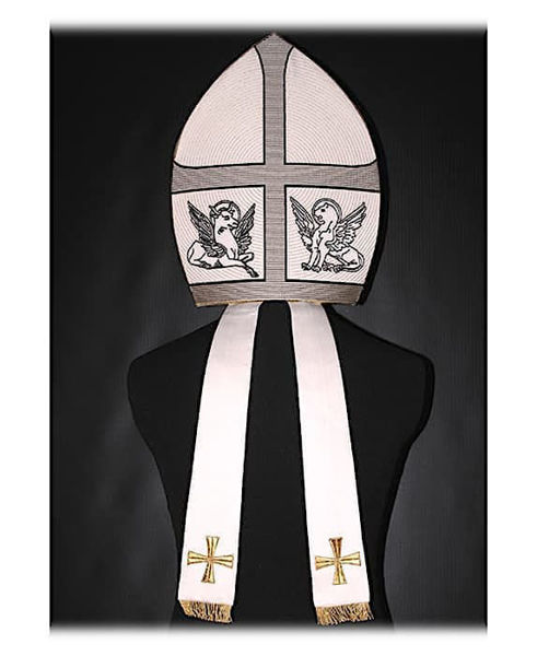 Picture of Liturgical Mitre Paul VI Gold Color Yarn Laminate Cross Shantung