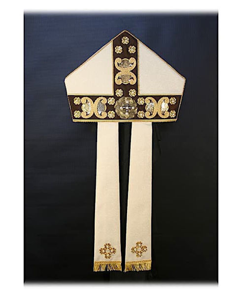 Picture of Shantung modern catholic Mitre gold galloon paillettes and strass