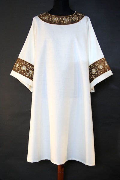 Imagen de Dalmática tejido Vaticano cuello redondo bordado Floral de oro multicolor