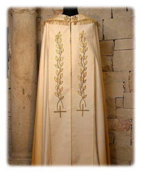 Picture of Liturgical Diaconal Cope Olive Branches and Cross Embroidery Shantung White Red Green Violet Gold Light Blue