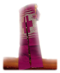 Immagine di Stola Sagomata Ricamo Croce Tela Vaticana Bianco Rosso Verde Viola