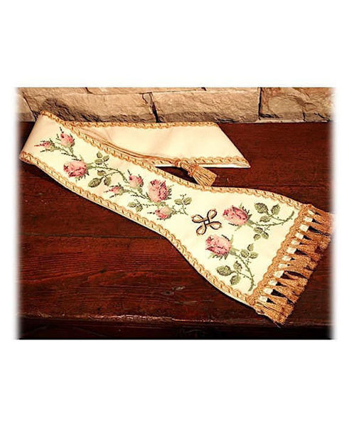 Picture of Roman stole Cross-stitch embroidered Roses Vatican Canvas White Red Green Violet