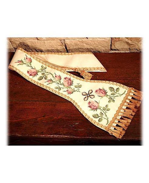Picture of Roman Stole | Vatican fabric | Rosebuds cross-stitch embroidery
