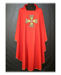 Imagen de Casulla Cuello Abierto Bordado Directo Cruz JHS Oro Multicolor Lona Vaticana Marfil Rojo Verde Morado