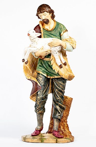 Imagen de Pastor con Oveja cm 180 (70 Inch) Belén Fontanini Estatua para al Aire Libre en Resina pintada a mano