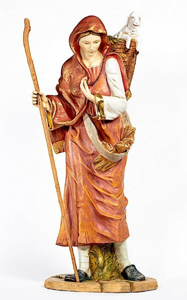 Imagen de Pastora con Cordero cm 180 (70 Inch) Belén Fontanini Estatua para al Aire Libre en Resina pintada a mano