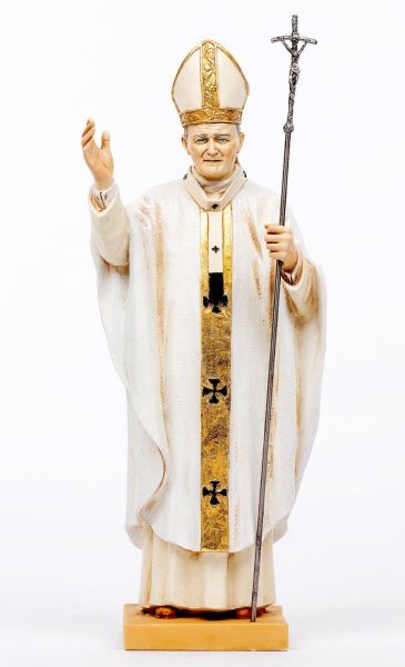 Immagine di Papa Giovanni Paolo II cm 56 (22 Inch) Statua Fontanini in Resina per esterno Veste bianca dipinta a mano 