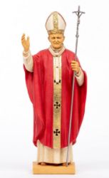 Immagine di Papa Giovanni Paolo II cm 56 (22 Inch) Statua Fontanini in Resina per esterno Veste rossa dipinta a mano 