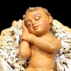 Immagine di Gesù Bambino e culla - 2 pezzi cm 26 (10,2 inch) Presepe Siciliano Velardita in Terracotta 