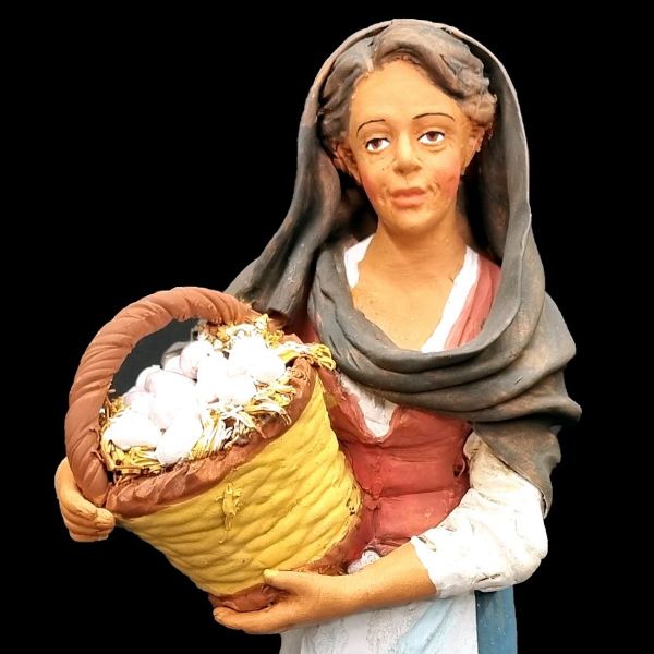 Picture of Woman with basket of eggs cm 26 (10,2 inch) Velardita Sicilian Nativity in Terracotta 