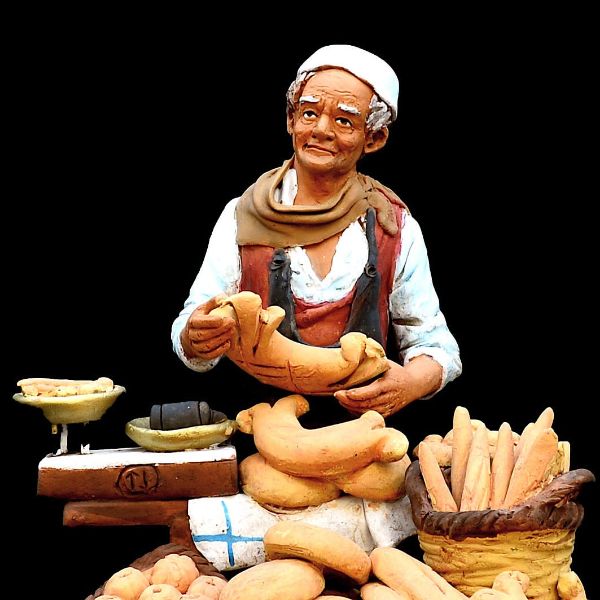 Immagine di Venditore di pane Presepe Velardita 26 cm siciliano terracotta 