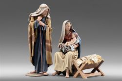Immagine di Sacra Famiglia (3) Gruppo 3 pezzi cm 14 (5,5 inch) Presepe vestito Immanuel stile orientale statue in legno Val Gardena abiti in stoffa
