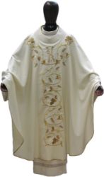 Picture of Liturgical Chasuble Embroidered Grapes Wheat IHS in pure Wool Ivory Red Green Purple Chorus