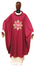 Picture of Liturgical Chasuble Embroidered Holy Spirit Golden Rays in pure Wool Ivory Red Green Purple Chorus