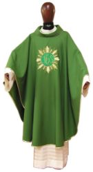 Picture of Liturgical Chasuble Embroidered IHS Golden Rays in pure Wool Ivory Red Green Purple Chorus