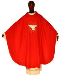Picture of Sacrament Chasuble CONFIRMATION in pure Polyester Ivory Red Chorus