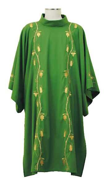Picture of Deacon Liturgical Dalmatic Embroidered with Wheat Grapes in pure Polyester Ivory Red Green Purple Chorus