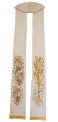 Picture of Priest Deacon Liturgical Stole with embroidered Wheat Grapes in Satin Silk Ivory Red Green Purple Chorus