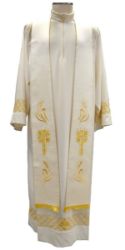 Picture of Priest Deacon Liturgical Stole with embroidered Cross and Wheat in Satin Silk Ivory Red Green Purple Chorus