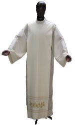 Picture of Liturgical Alb with Folds Embroidered Gold Wheat & Grapes in Extra-light Wool Ivory Chorus