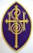 Picture of Oval Embroidered IHS Cross Applique 5,5x9 inch in Satin fabric by Chorus - Gold Silver White Red Green Purple
