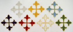 Picture of Embroidered Iron on Applique Patch Cross Fleury cm 20x20 (7,9x7,9 inch) on Satin Gold Silver Ivory Red Green Purple Light Blue Chorus Emblem for liturgical Vestments