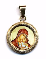 Imagen de Virgen de la Incarnación Medalla colgante redonda acabado martillado Diám mm 19 (0 75 inch) Plata con baño de oro y Porcelana Unisex Mujer Hombre