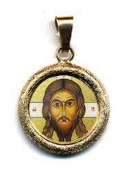Picture of The Holy Face Gold plated Silver and Porcelain round Pendant diamond-cut finish Diam mm 19 (075 inch) Unisex Woman Man