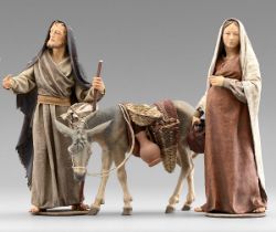 Immagine di Gruppo Andata a Betlemme 3 pezzi cm 10 (3,9 inch) Presepe vestito Immanuel stile orientale statue in legno Val Gardena abiti in stoffa