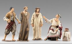 Imagen de Grupo Jesús condenado a muerte 5 piezas cm 12 (4,7 inch) Pesebre vestido Immanuel estilo oriental estatuas en madera Val Gardena trajes de tela