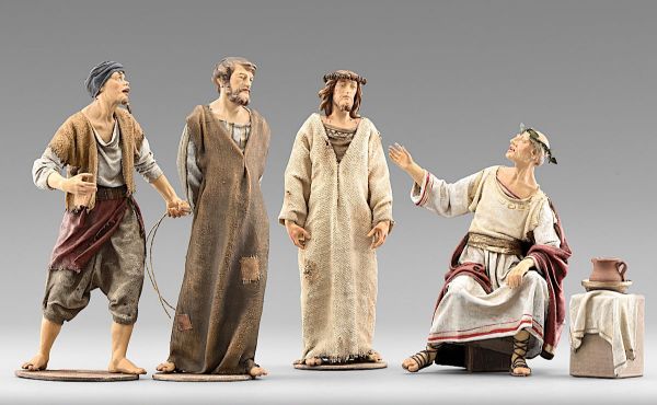 Picture of Jesus Christ condemned to death Group 5 pieces cm 20 (7,9 inch) Immanuel dressed Nativity Scene oriental style Val Gardena wood statues fabric clothes