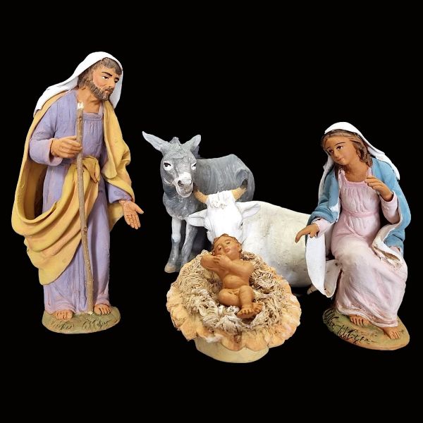 Picture of Nativity Set with ox and donkey (6pieces) cm 16 (6,3 inch) Velardita Sicilian Nativity in Terracotta 