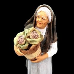 Imagen de Mujer con Coliflores cm 16 (6,3 inch) Pesebre Siciliano Velardita en terracota 