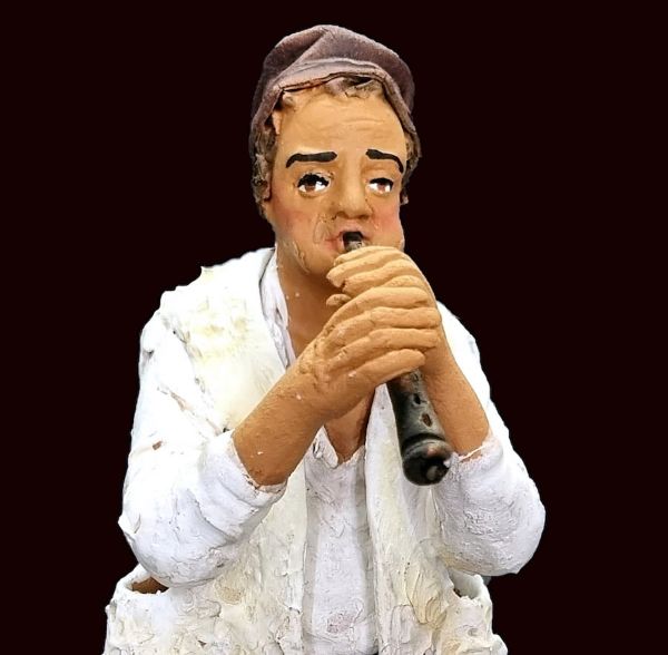 Imagen de Pastor con Flauta cm 16 (6,3 inch) Pesebre Siciliano Velardita en terracota 