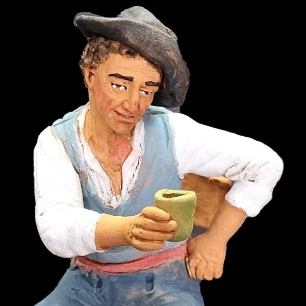 Picture of Drunk Man with Chalice (for Tavern Group) Velardita Nativity 16 cm (6,3 inch) sicilian terracotta 