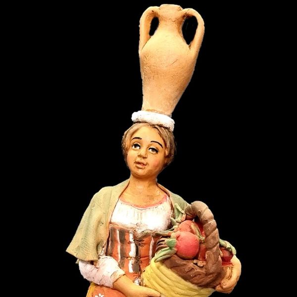 Picture of Woman with oranges and jug cm 16 (6,3 inch) Velardita Sicilian Nativity in Terracotta 