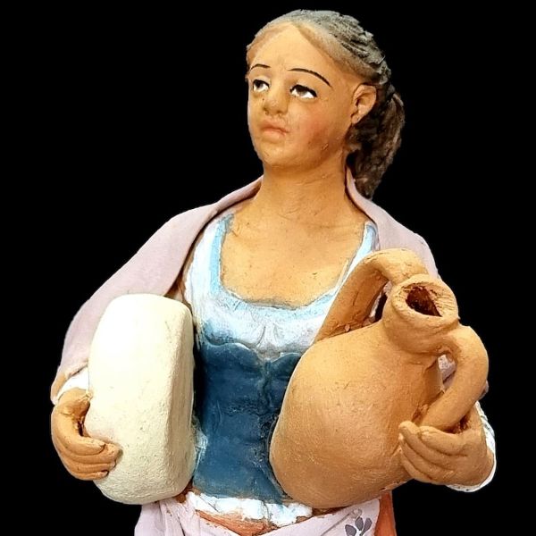 Picture of Woman with caciocavallo cheese Velardita Nativity 16 cm (6,3 inch) sicilian terracotta 