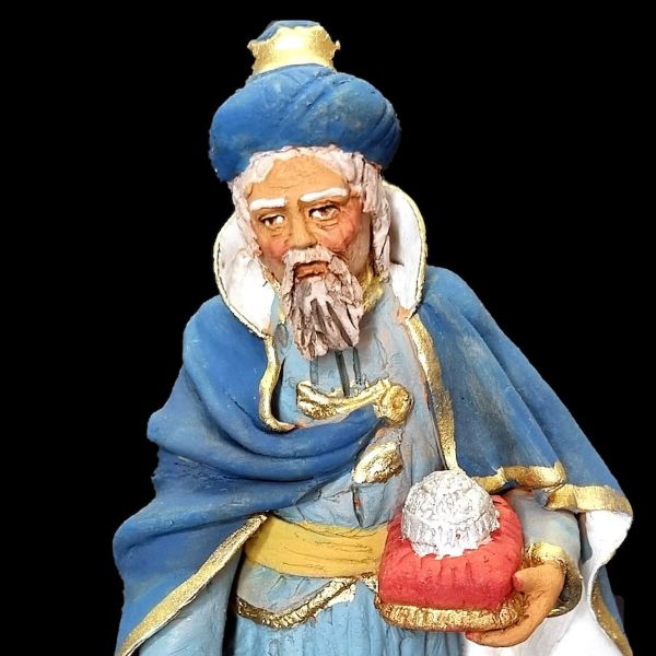 Picture of White Wise King Velardita Nativity 16 cm (6,3 inch) sicilian terracotta 
