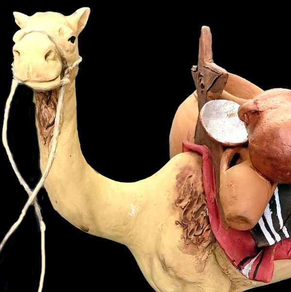 Immagine di Dromedario con Vettovaglie Presepe Velardita 16 cm originale siciliano terracotta 