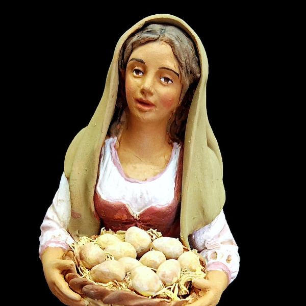 Picture of Woman with basket of eggs Velardita Nativity 21 cm (8,3 inch) sicilian terracotta 