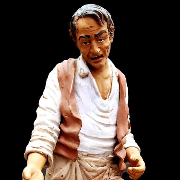 Imagen de Hombre tirando del Burro caído Belén Velardita 21 cm siciliano terracota 