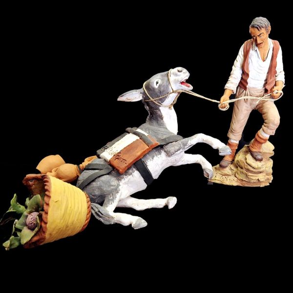 Immagine di Gruppo Caduta dell’Asino Presepe Velardita 21 cm originale siciliano terracotta 