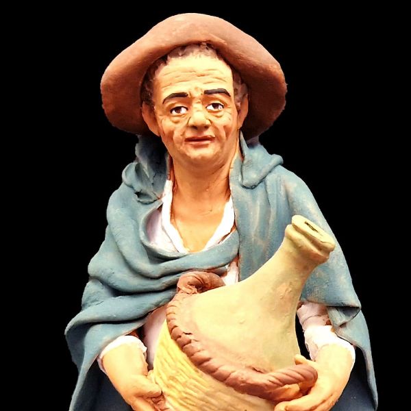 Imagen de Pastor con Damajuana cm 21 (8,3 inch) Pesebre Siciliano Velardita en terracota