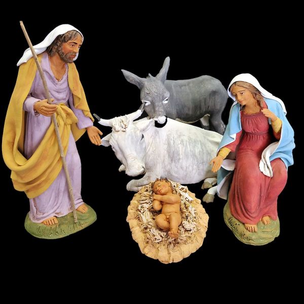 Immagine di Gruppo Sacra Famiglia (5 Pezzi) cm 21 (8,3 inch) Presepe Siciliano Velardita in Terracotta