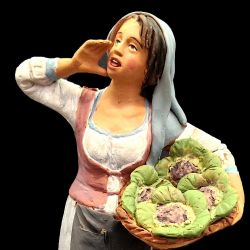 Imagen de Mujer con Cesta de Coliflores cm 21 (8,3 inch) Pesebre Siciliano Velardita en terracota