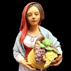 Picture of Woman with Grape Basket cm 21 (8,3 inch) Velardita Sicilian Nativity in Terracotta