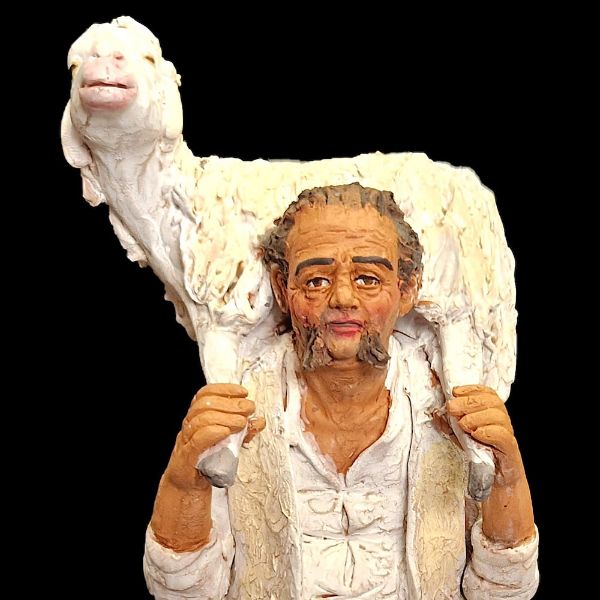 Picture of Shepherd with sheep on his shoulders Velardita Nativity 21 cm (8,3 inch) sicilian terracotta 
