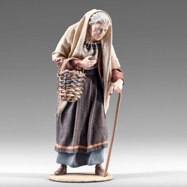 Immagine di Donna anziana 40 cm (15,7 inch) Presepe contadino Rustika in legno con abiti in stoffa