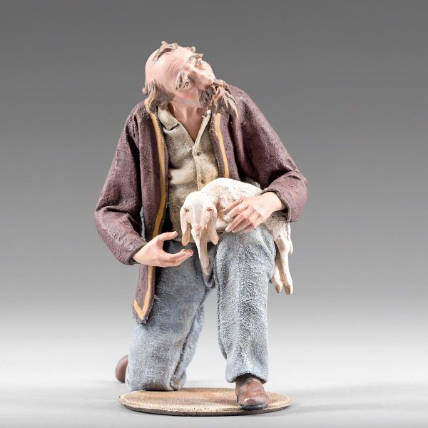 Picture of Kneeling Shepherd with Lamb Rustika Nativity 14 cm (5,5 inch) rustic wood & fabric